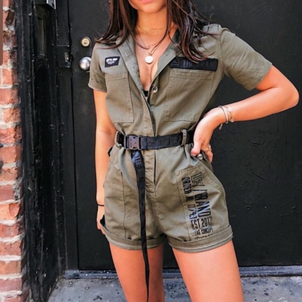 LF Army Green Cargo Buckle Belt Romper